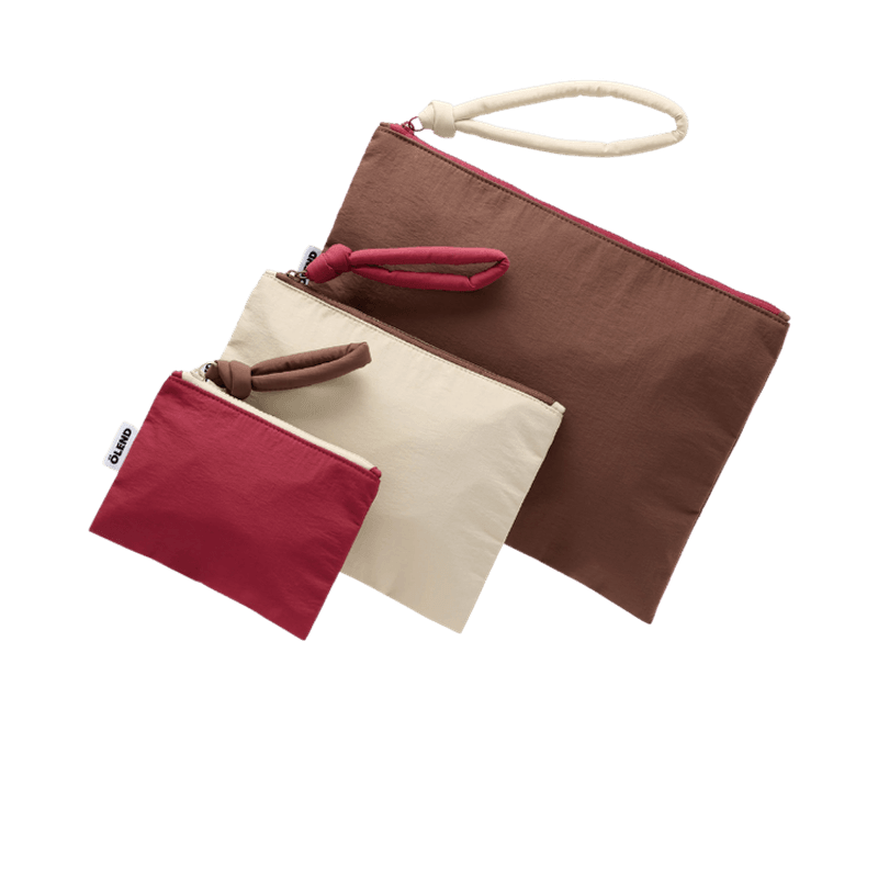 Pouch set - Cherry red + brown + sand