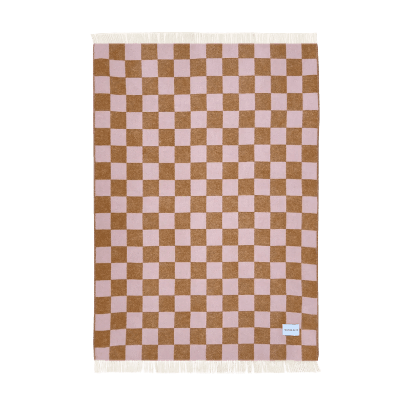 Sjakkbrett ullpledd - Brun / Rosa