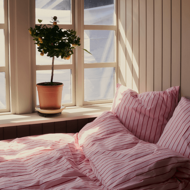 Hovedbilde Sengesett i økologisk bomull - baby pink & ski ...