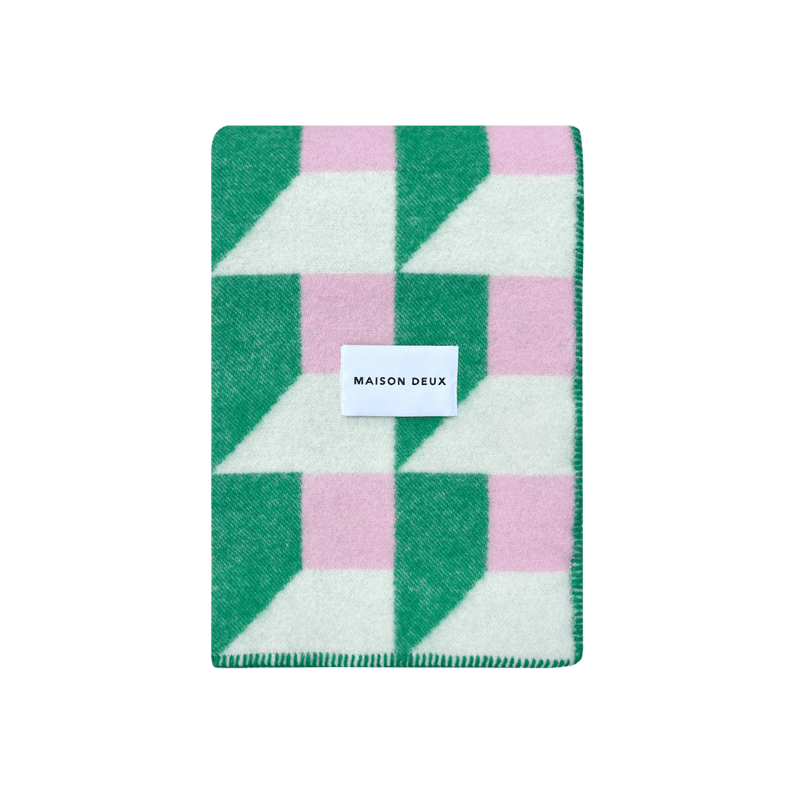 Cubics ullpledd  - grønn / rosa