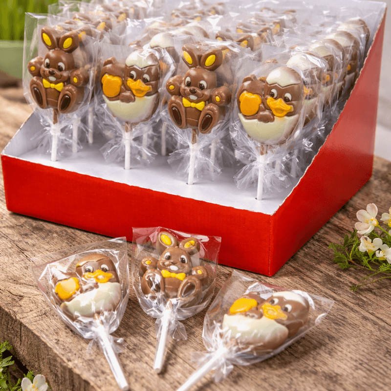 Melkesjokolade lollipop med påskefigur