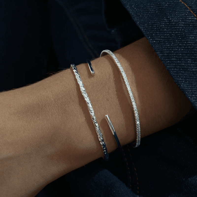 Textured Bangle Bracelet Silver