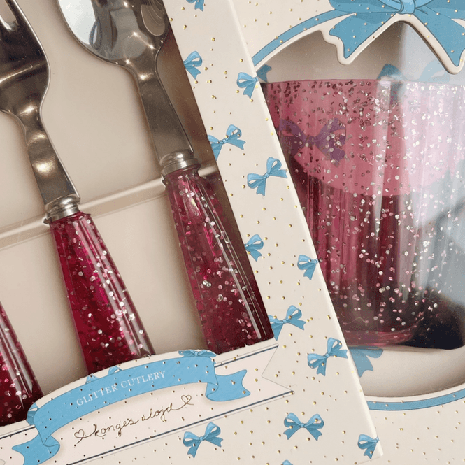Hovedbilde Barnebestikk - rosa glitter 